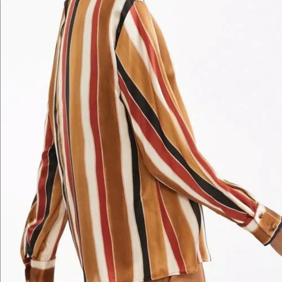 NWT Max Mara Abelia Womens Silk Striped Brown Top - Picture 2 of 12